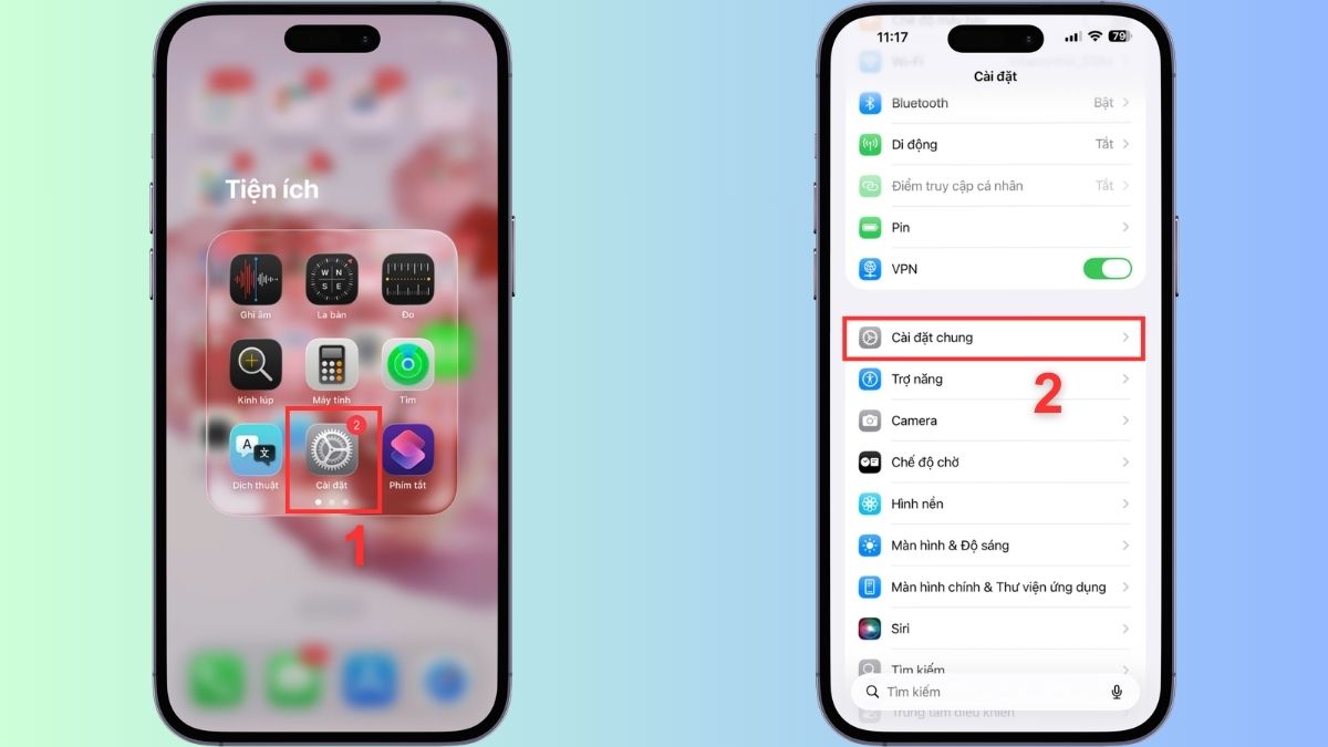 Cách khởi động iPhone 15 bằng cài đặt iPhone - bước 1