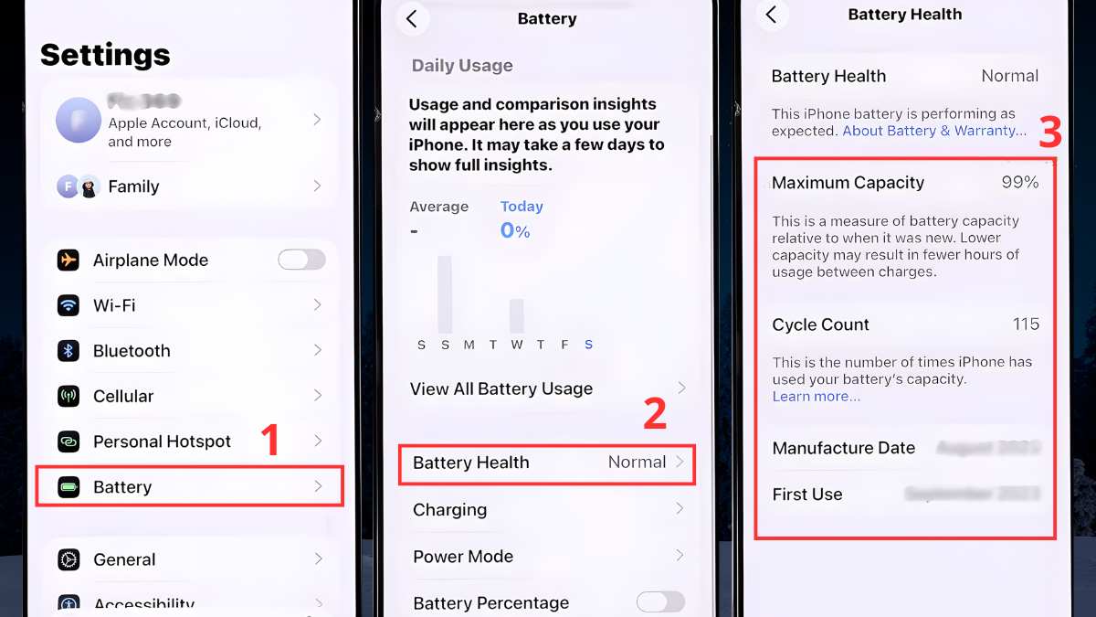Cách kiểm tra pin của iPhone 15 cũ 
