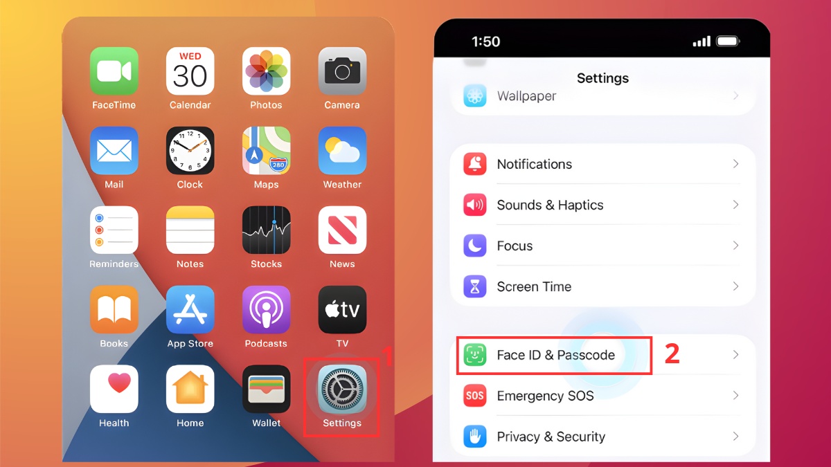 Cách kiểm tra Face ID của iPhone 15 cũ - bước 1