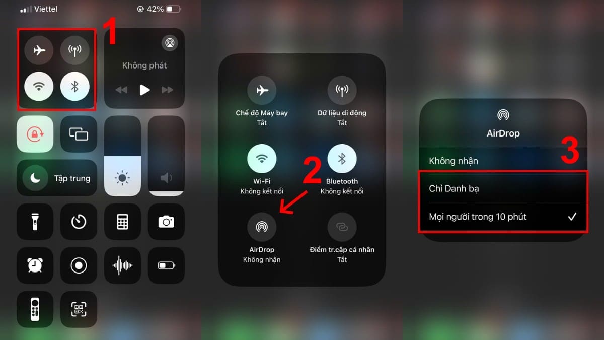 Cách mở AirDrop trên iPhone bằng trung tâm điều khiến
