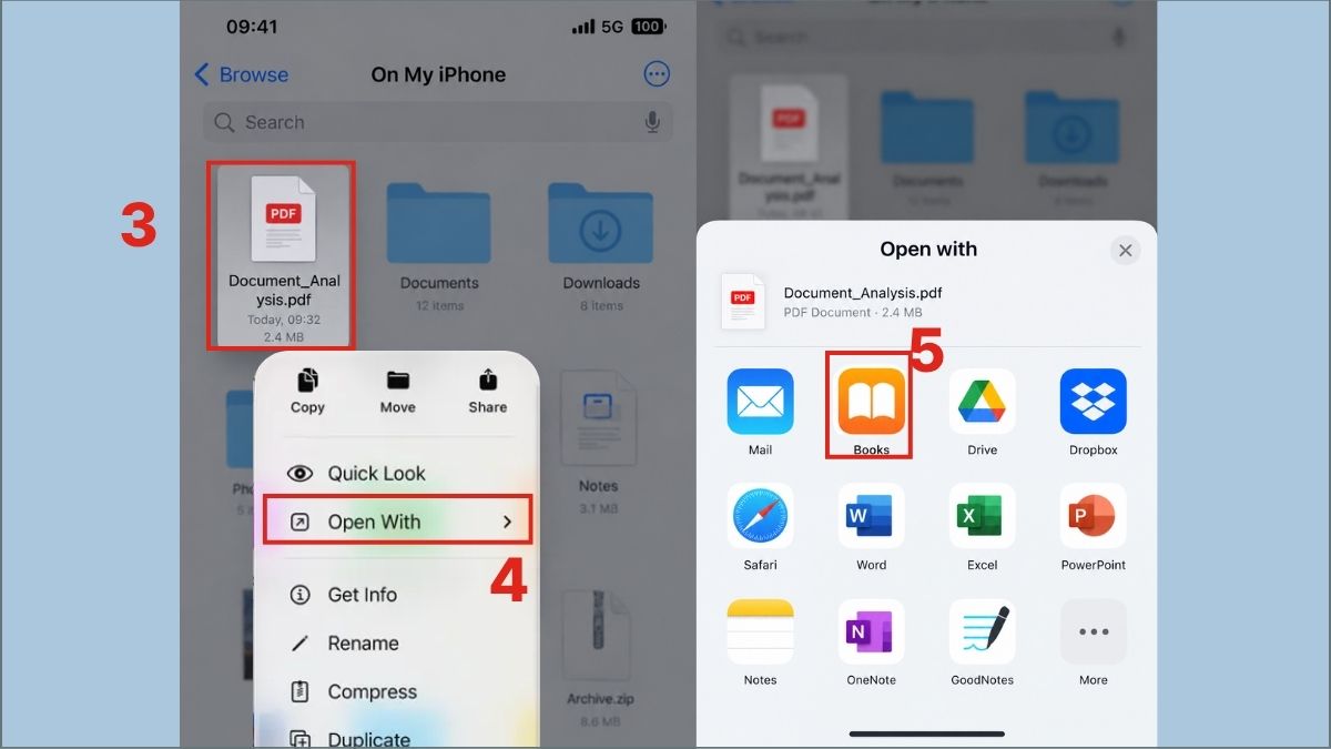 Cách mở file PDF trên điện thoại iPhone bằng Sách - bước 2