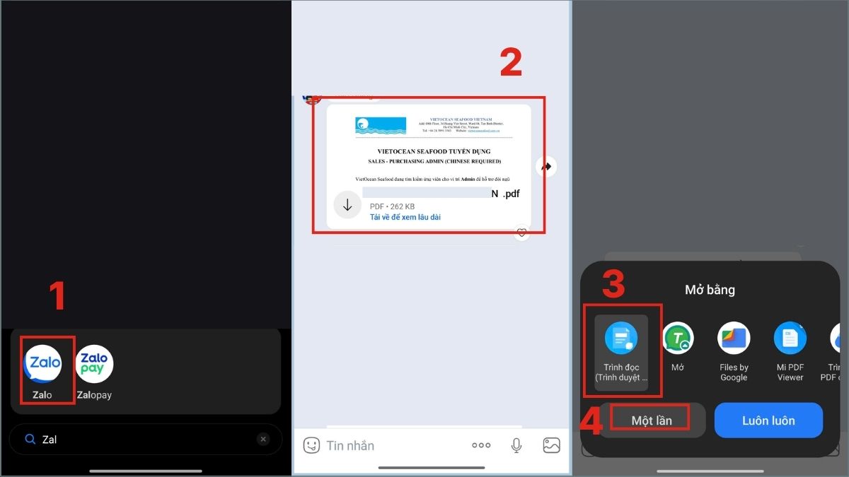 Mở file PDF trên Zalo Messenger và Gmail không cần tải
