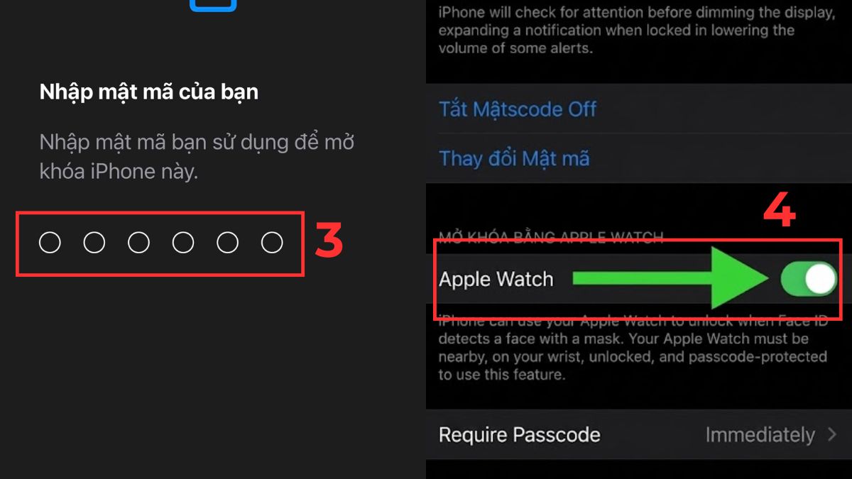 Cách mở khóa iPhone bằng Apple Watch - bước 2,3,4