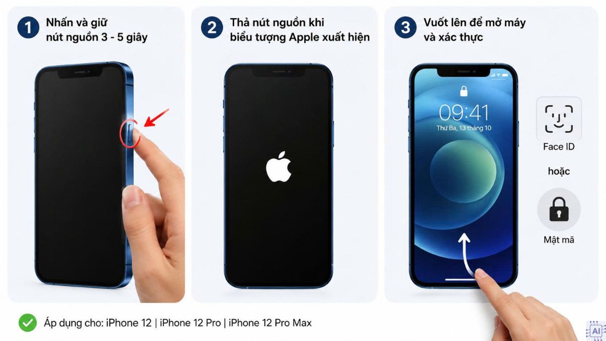 Cách bật nguồn iPhone 12/Pro/Pro Max đúng chuẩn