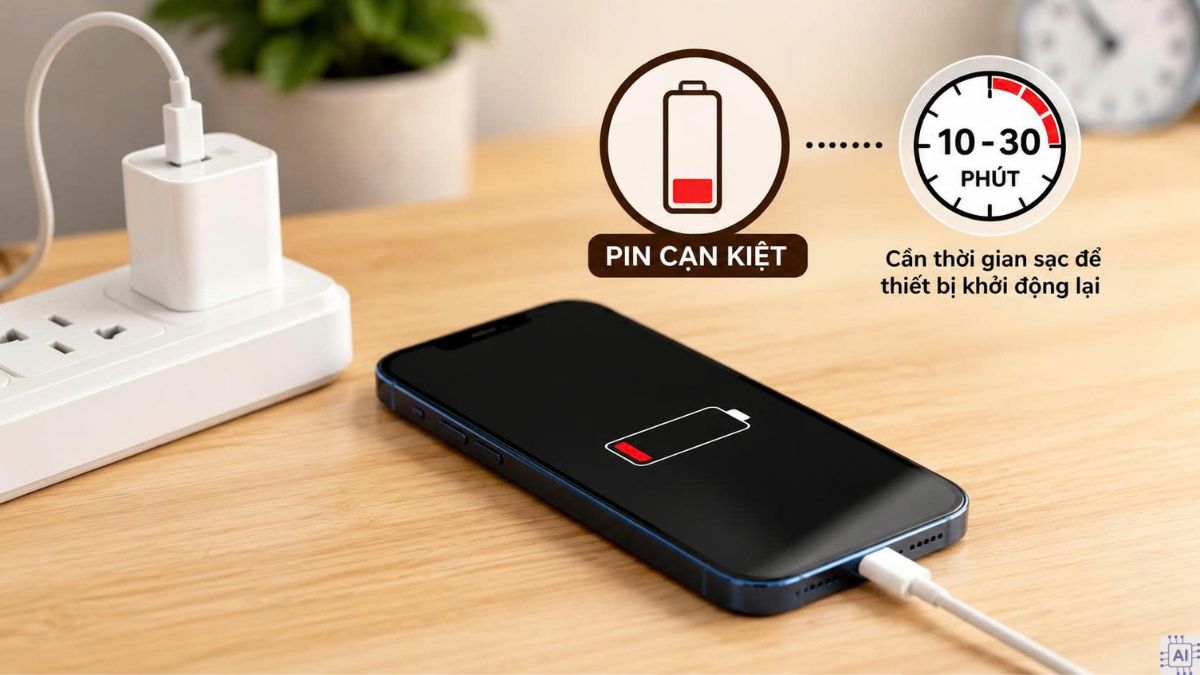 iPhone 12 không lên nguồn dù đã nhấn nút nguồn do hết pin hoàn toàn