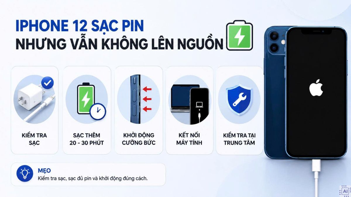Cách xử lý khi iPhone 12 sạc pin nhưng vẫn không lên nguồn