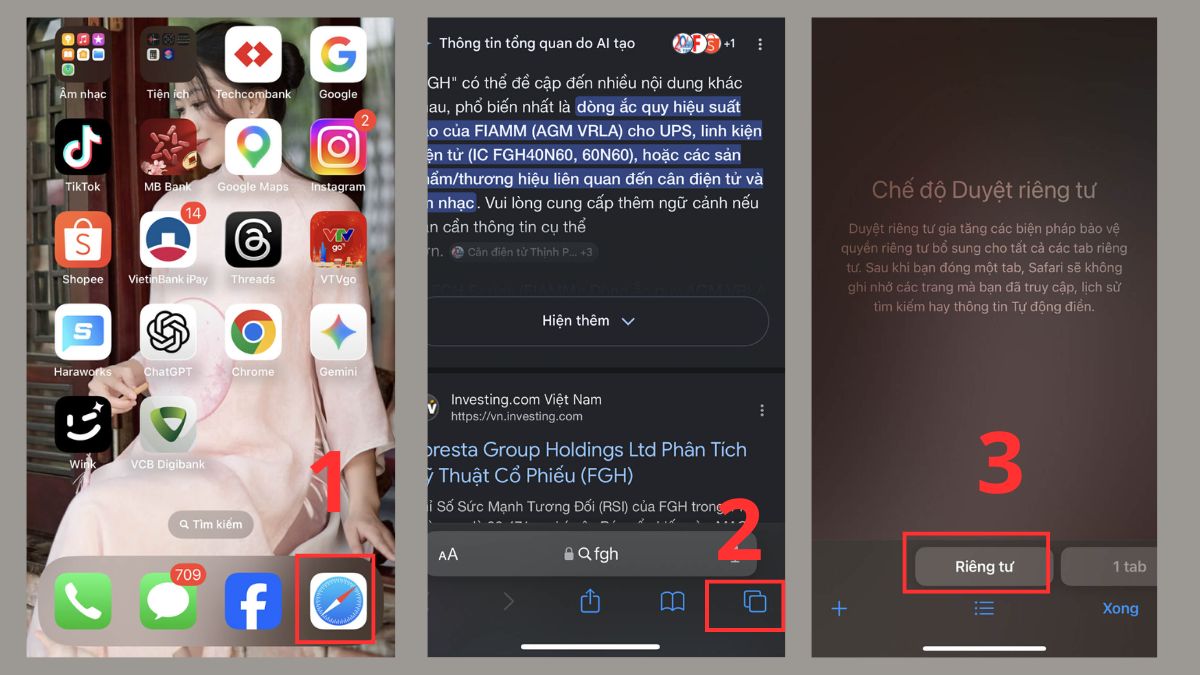 Cách mở tab ẩn danh trên iPhone bằng Safari bằng nút mở tab