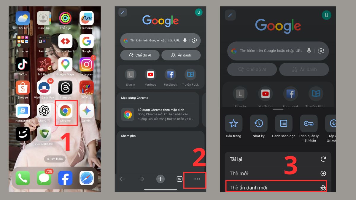 Cách mở tab ẩn danh trên iPhone bằng Google Chrome