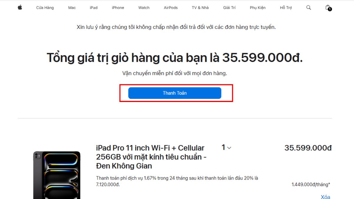 Cách mua trả góp trên Apple Store qua thẻ tín dụng - bước 1