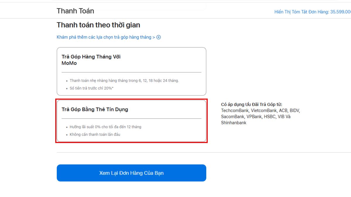 Cách mua trả góp trên Apple Store qua thẻ tín dụng - bước 2