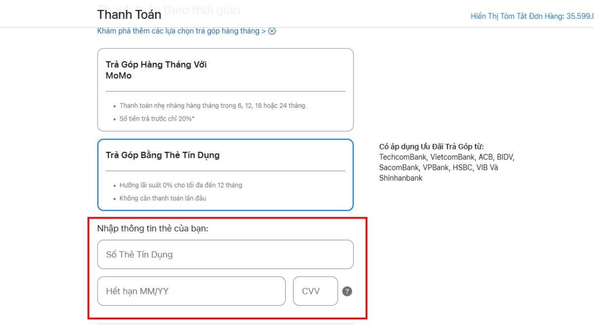 Cách mua trả góp trên Apple Store qua thẻ tín dụng - bước 3