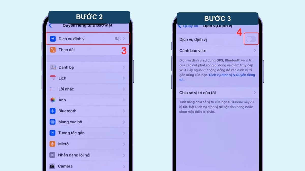 Cách xử lý khi điện thoại bị theo dõi trên iPhone là tắt tính năng định vị - bước 2