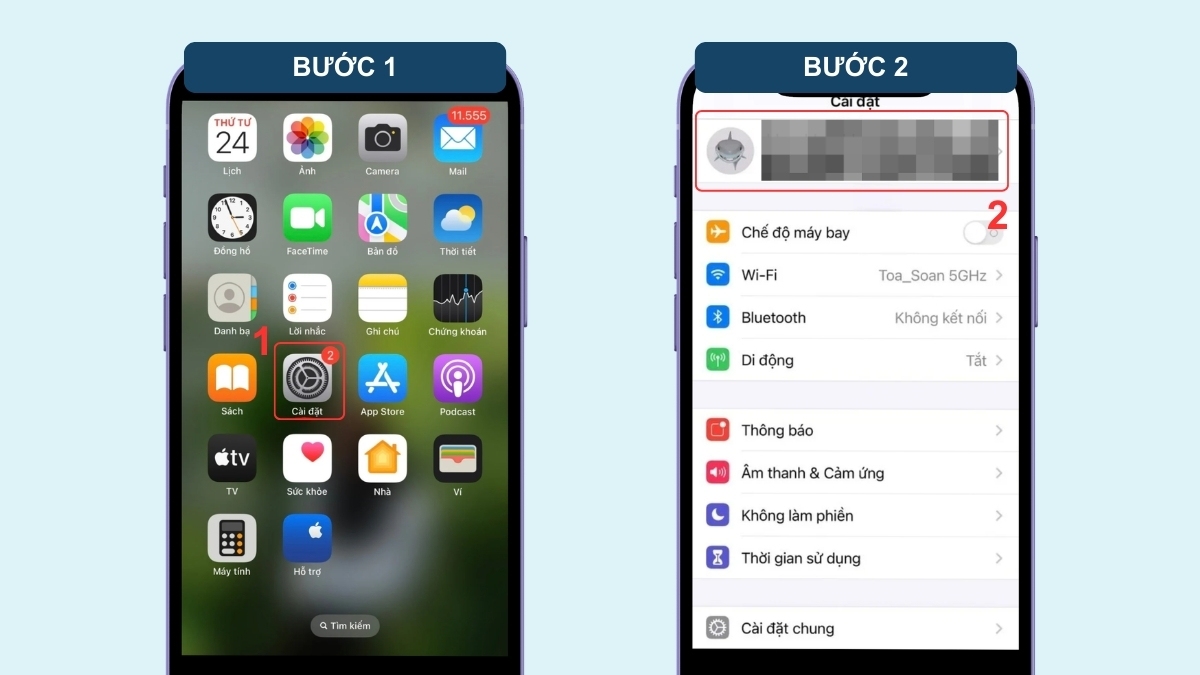 Kiểm tra điện thoại bị theo dõi trên iPhone bằng cách kiểm tra thiết bị đăng nhập Apple ID - bước 1,2