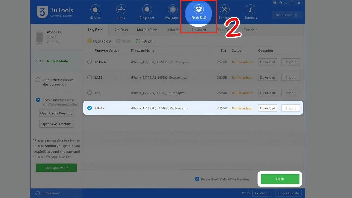 Cách hạ cấp iOS 26 xuống iOS 18 bằng 3uTools - bước 2