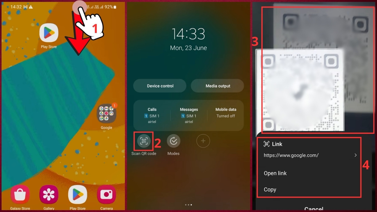 Cách quét mã QR trên Samsung bằng Bảng cài đặt nhanh Quick Panel