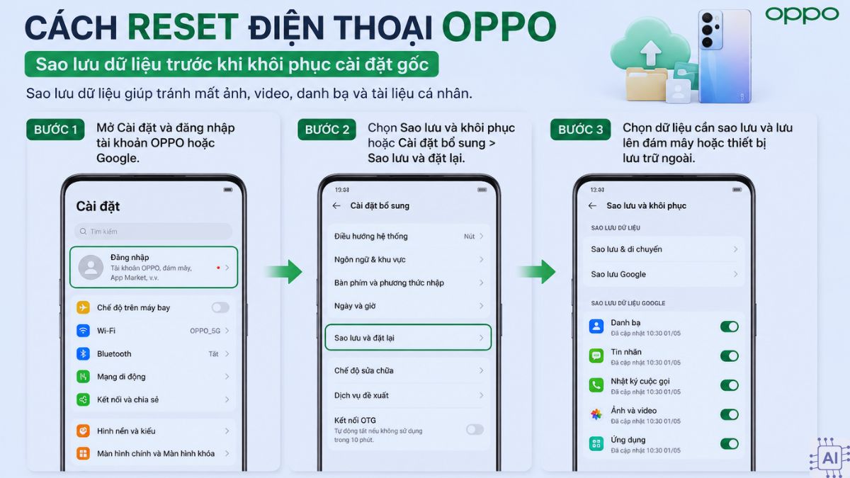Cách sao lưu dữ liệu trước khi reset điện thoại OPPO