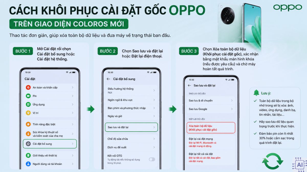 Cách khôi phục cài đặt gốc OPPO trên giao diện ColorOS mới