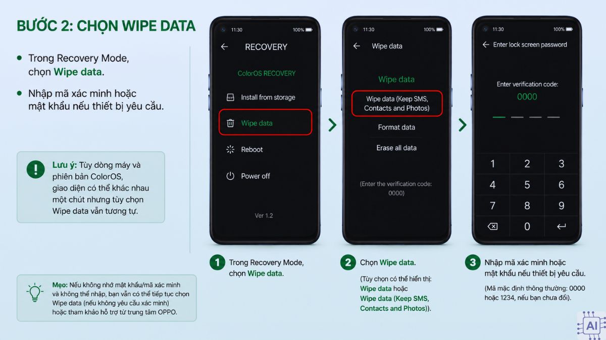 Cách hard reset OPPO bằng Recovery Mode và Wipe data - bước 2
