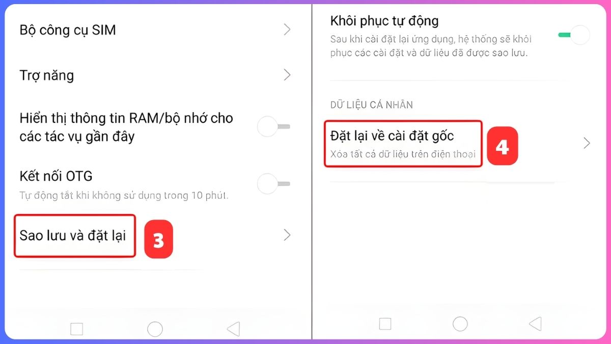 Cách reset điện thoại OPPO bằng cài đặt - bước 2