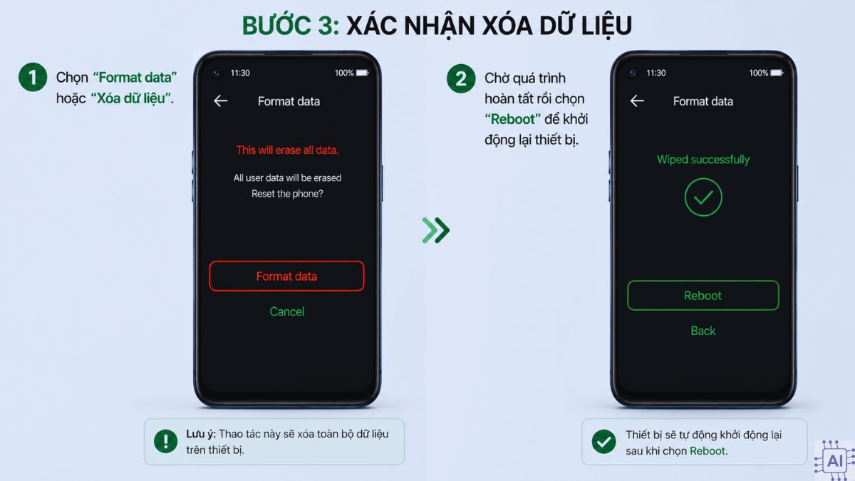 Cách hard reset OPPO bằng Recovery Mode và Wipe data - bước 3