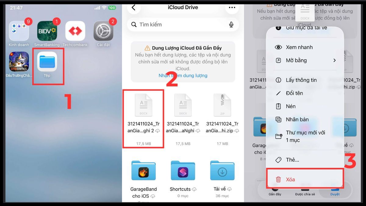 Cách sao lưu ảnh trên iCloud khi hết dung lượng bằng cách giải phóng dung lượng - cách 4