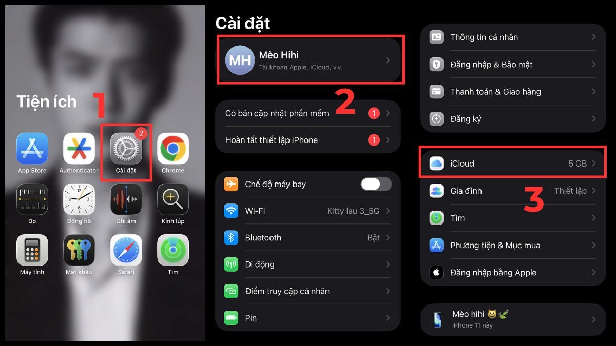 Cách sao lưu ảnh trên iCloud khi hết dung lượng bằng cách giải phóng dung lượng - cách 1 - bước 1