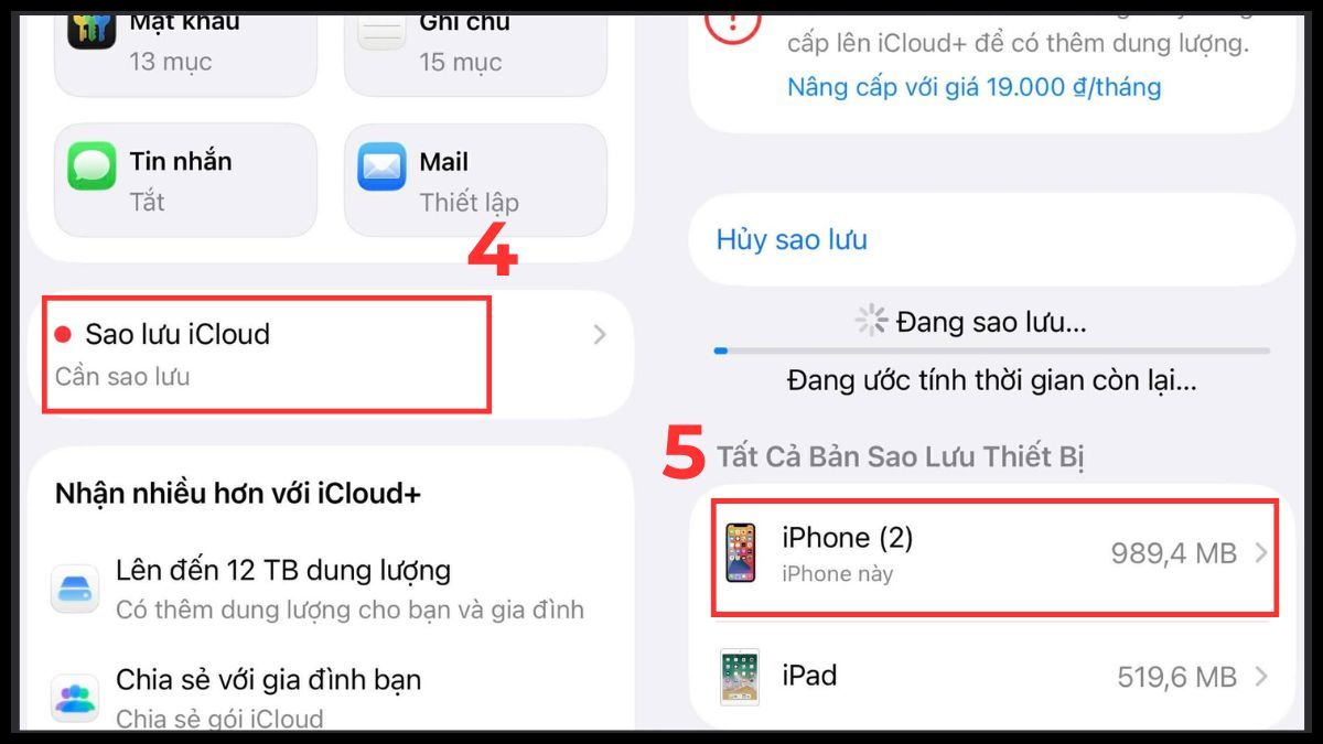 Cách sao lưu ảnh trên iCloud khi hết dung lượng bằng cách giải phóng dung lượng - cách 1 - bước 2