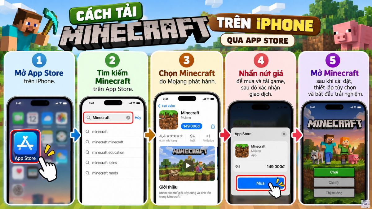 Tải Minecraft trên iPhone qua App Store rất đơn giản