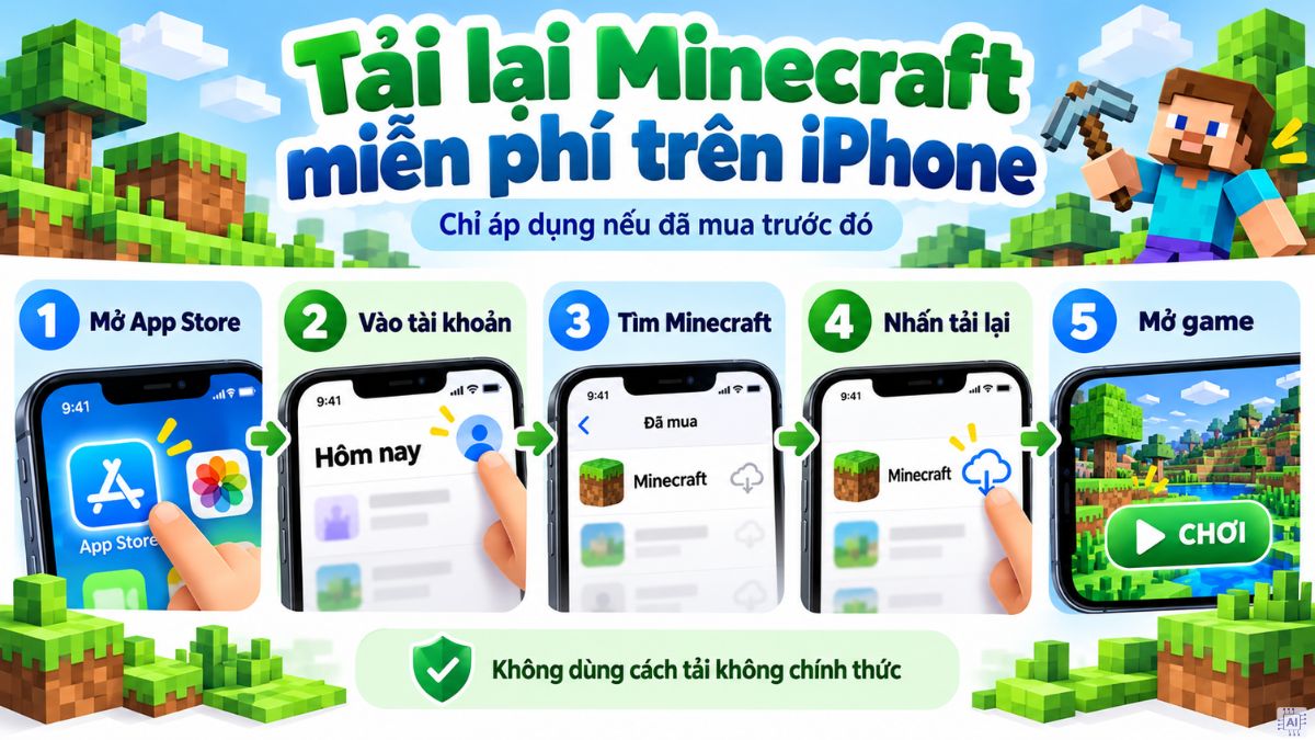 Cách tải Minecraft miễn phí trên iOS hợp pháp