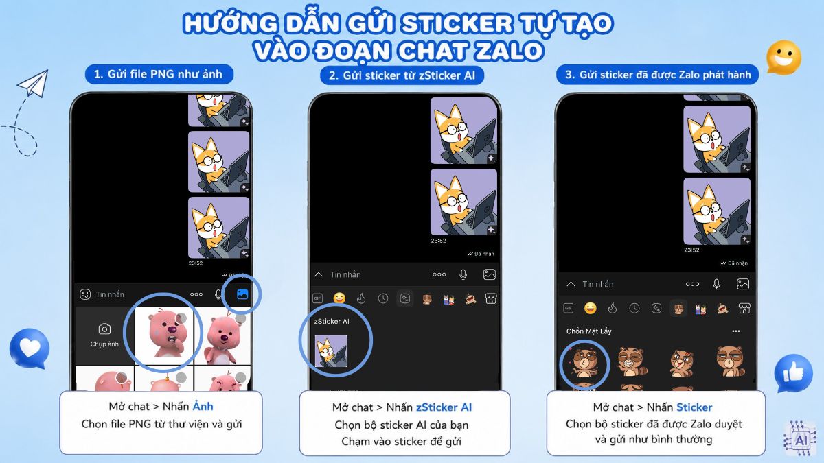 Hướng dẫn cách gửi sticker tự tạo vào đoạn chat Zalo