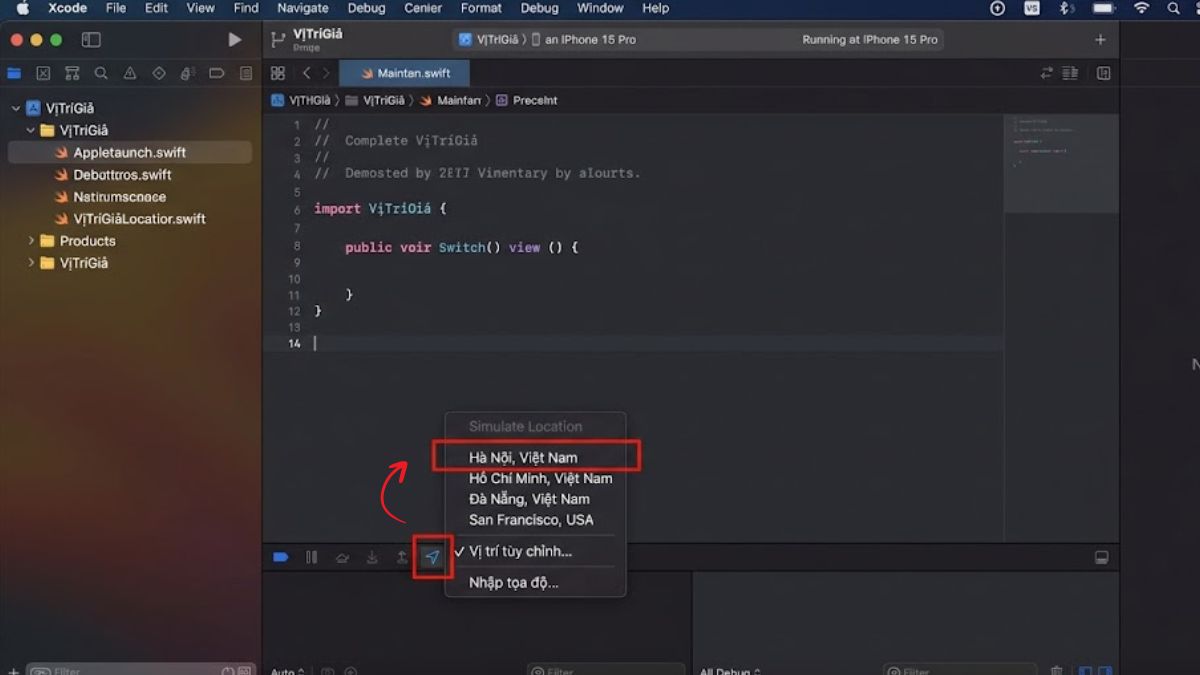 Sử dụng Xcode để tạo ví trí giả trên iPhone - bước 4