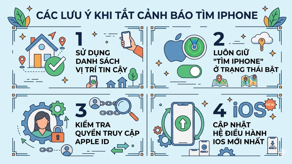 Các lưu ý khi tắt cảnh báo tìm iPhone