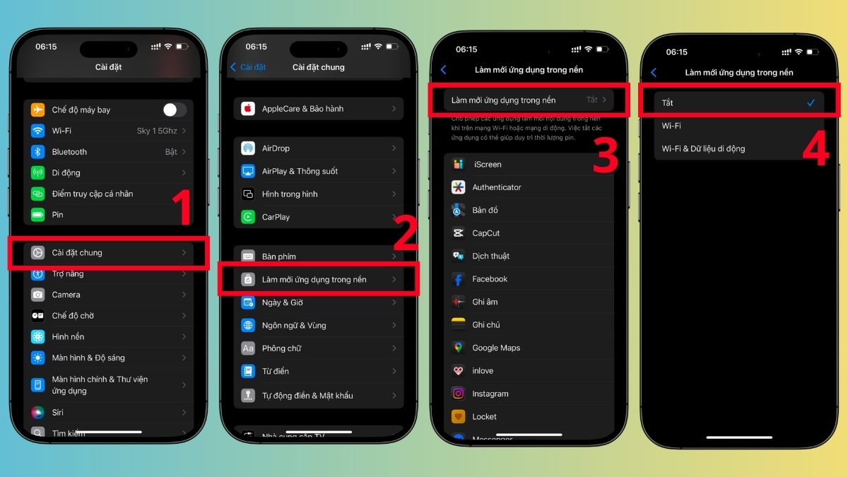Tắt chế độ làm mới ứng dụng trong nền trên iPhone