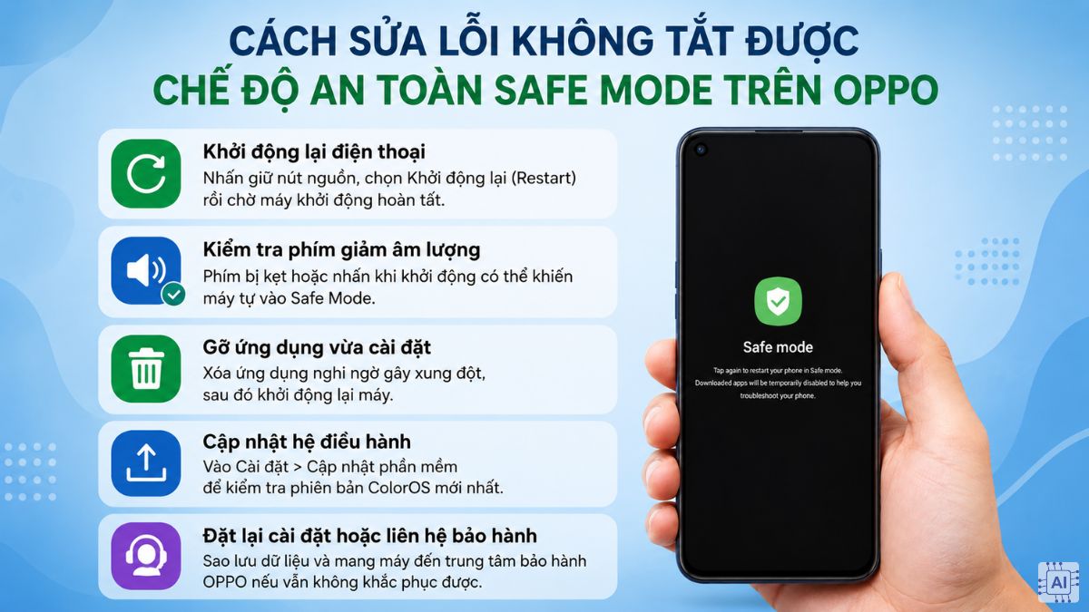 Cách sửa lỗi không tắt được chế độ an toàn Safe Mode trên OPPO