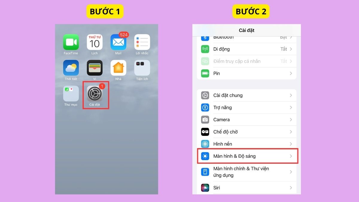 Cách cài đặt tự tắt màn hình trên iPhone 14 - bước 1,2