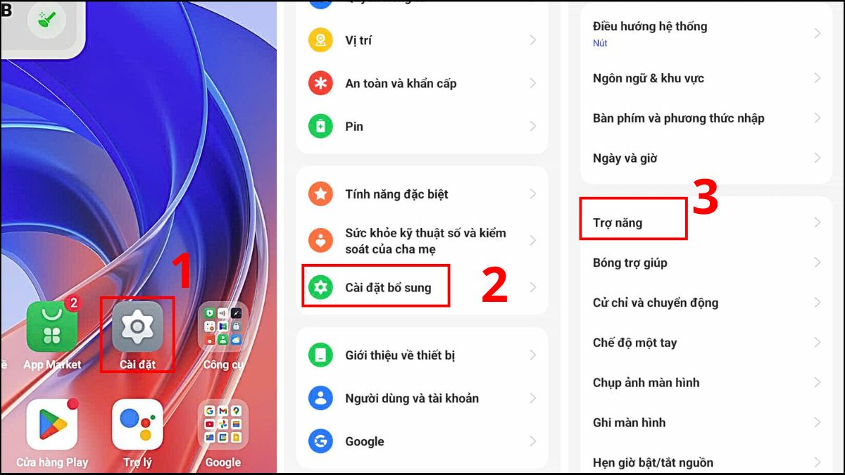 Cách tắt Talkback trên OPPO trong cài đặt - bước 1,2