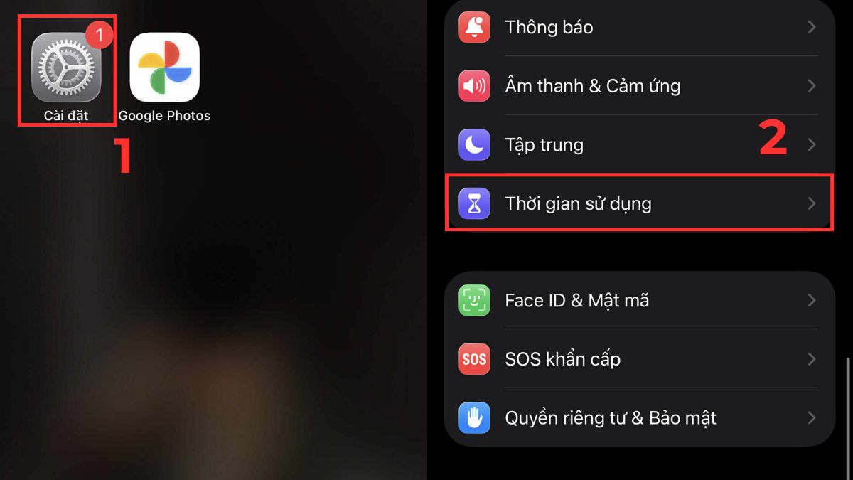 Cách giới hạn liên lạc qua tính năng thời gian sử dụng - bước 1,2