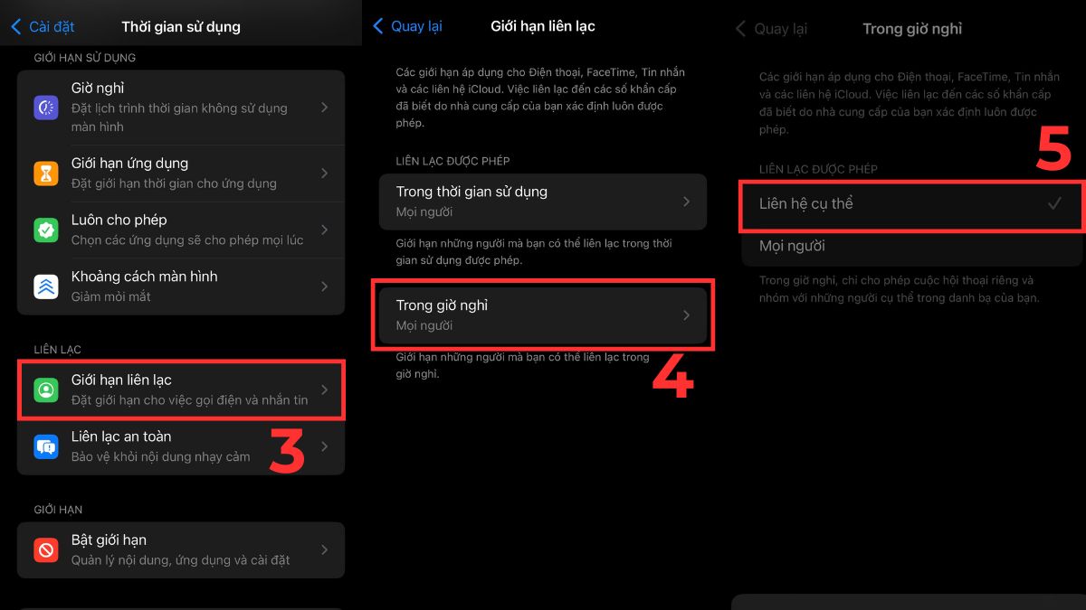 Cách giới hạn liên lạc qua tính năng thời gian sử dụng - bước 3