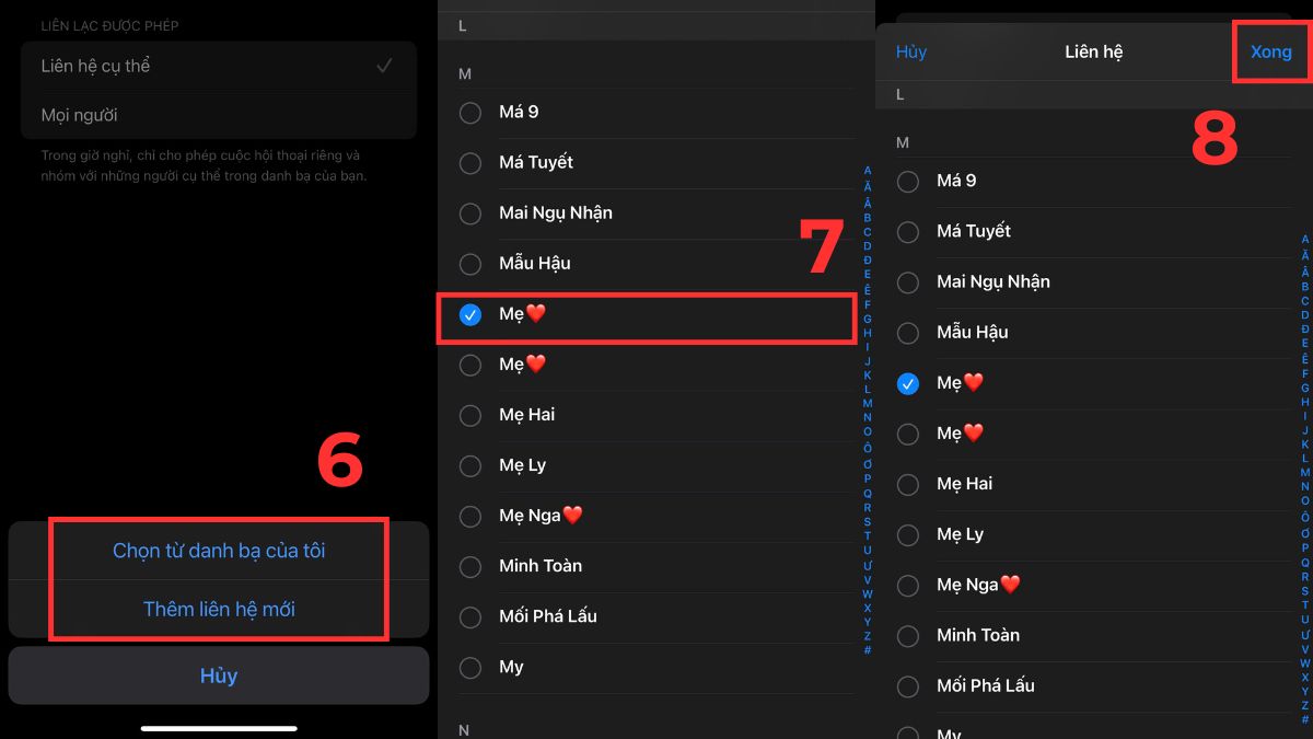 Cách giới hạn liên lạc qua tính năng thời gian sử dụng - bước 4