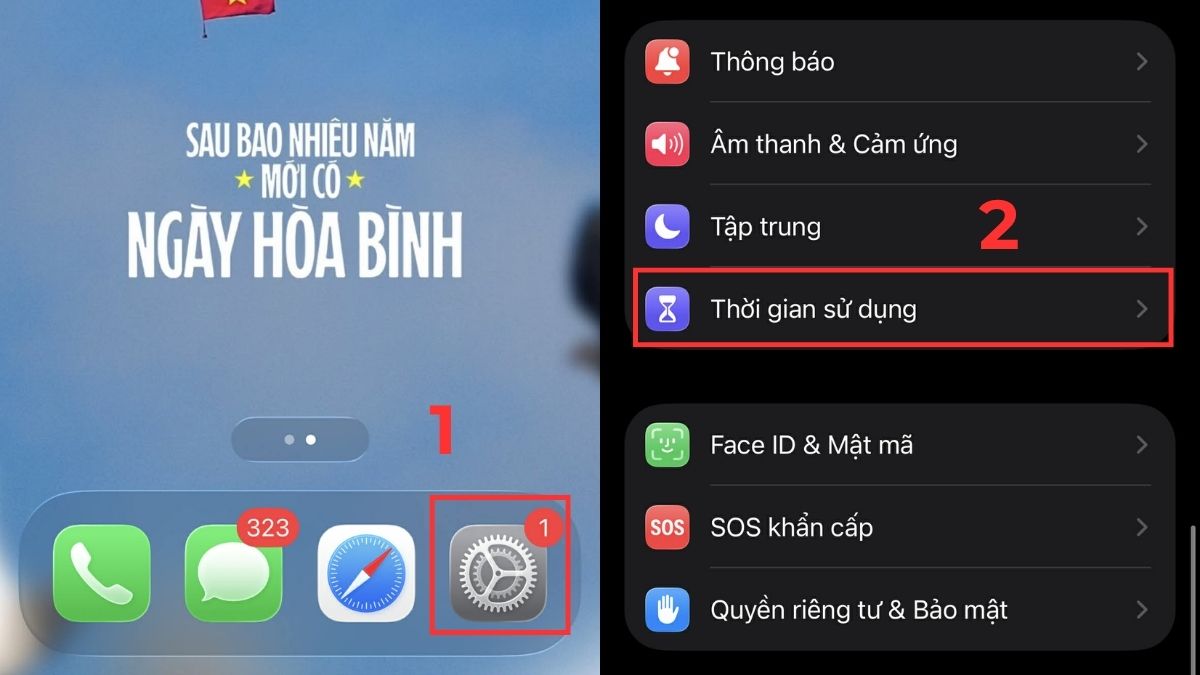 Cách tắt thời gian sử dụng trên iPhone đơn giản - bước 1,2