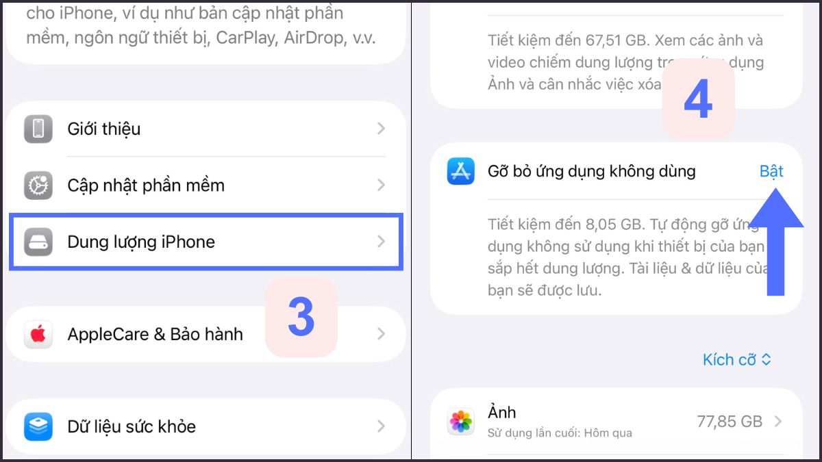 Cách bật tính năng tự xoá ứng dụng trên iPhone - bước 2