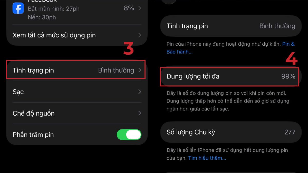 Cách test dung lượng pin iPhone XS cũ - bước 2,3