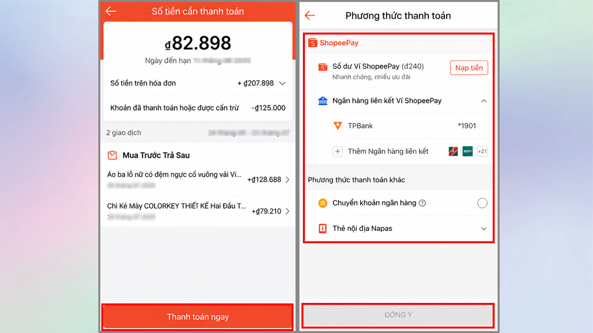 Cách thanh toán SPayLater Shopee nhanh chóng - bước 2,3