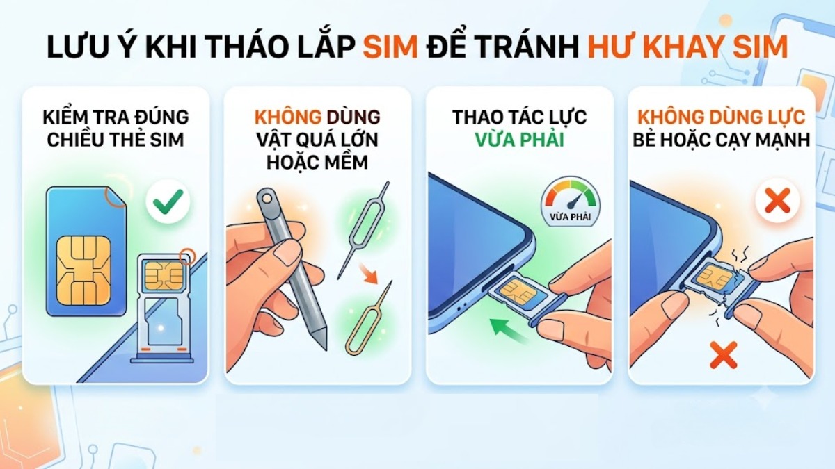 Một số lưu ý khi tháo lắp SIM để tránh hư khay SIM