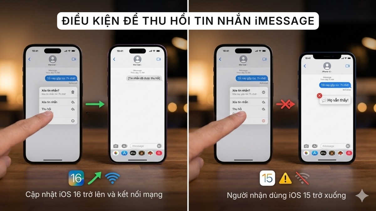 Điều kiện để thu hồi tin nhắn iMessage