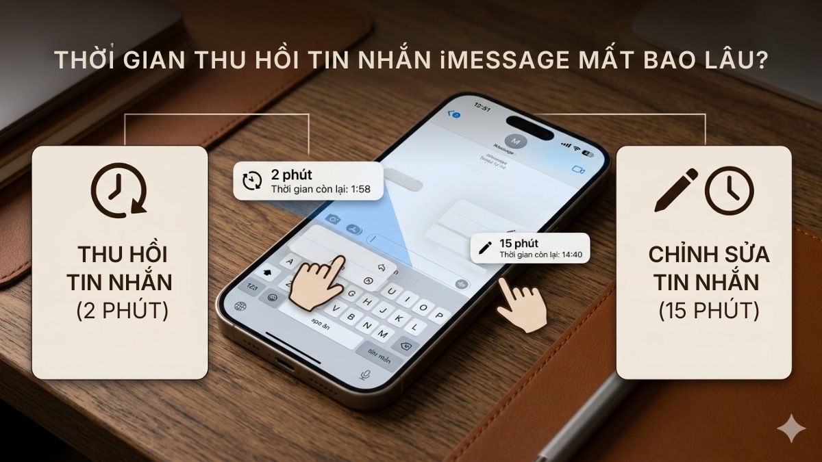 Thời gian thu hồi tin nhắn iMessage mất khoảng 2 phút