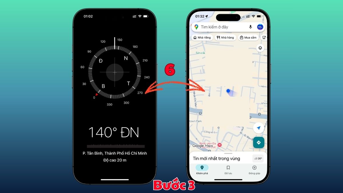 Cách dùng la bàn ngoại tuyến iPhone khi đi dã ngoại - bước 3