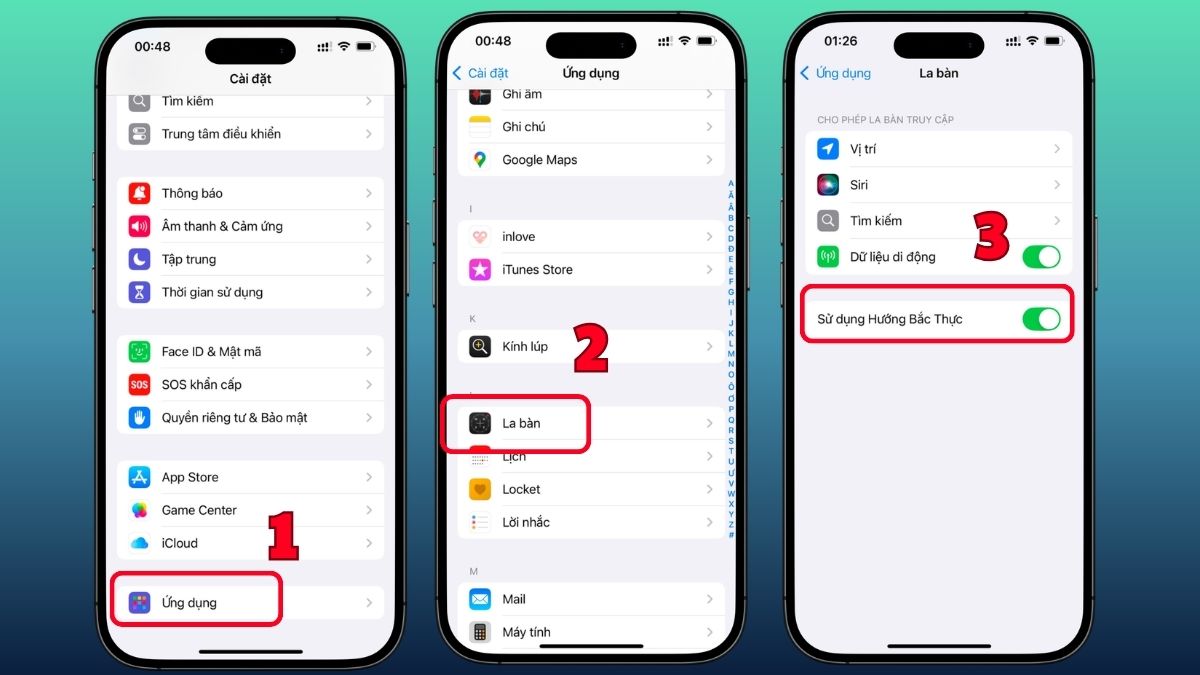 Cách chuyển sang hướng Bắc thực trên iPhone