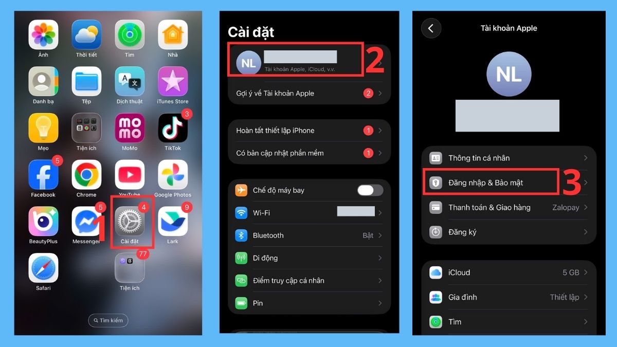 Cách đổi mật khẩu iCloud trực tiếp trong phần Cài đặt - bước 1