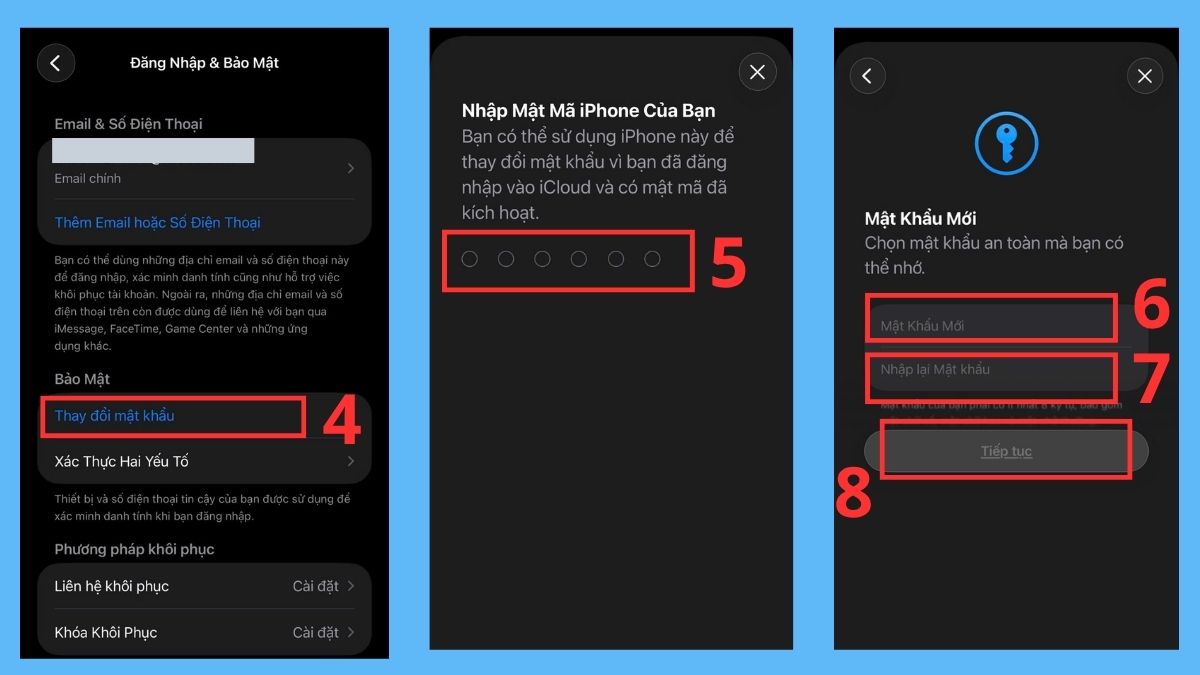 Cách đổi mật khẩu iCloud trực tiếp trong phần Cài đặt - bước 2,3